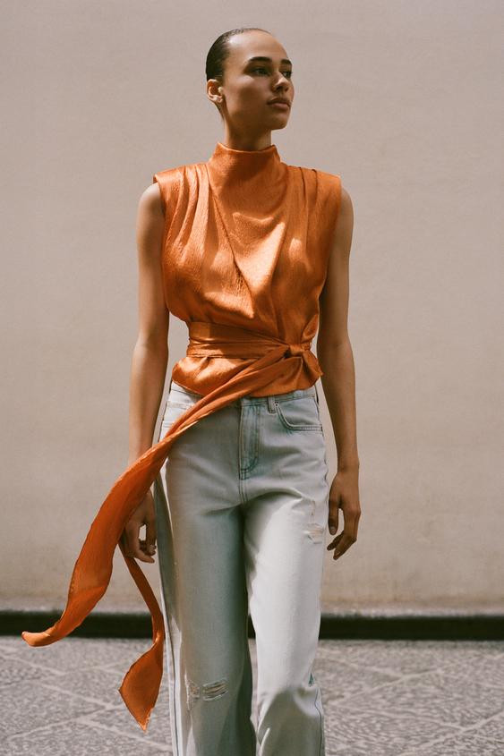 SATIN EFFECT BOW TOP | Zara US