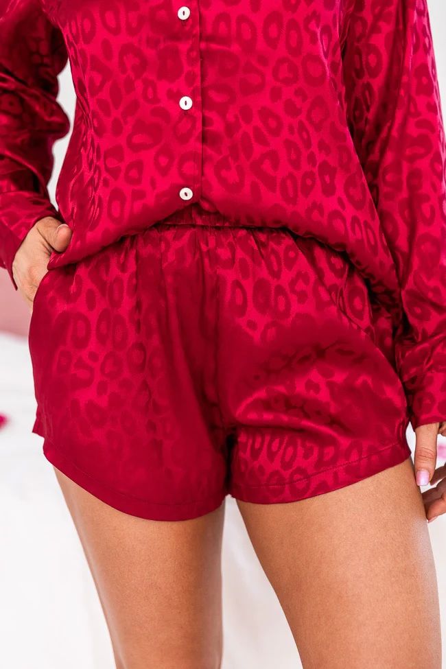 Into The Dark Red Satin Animal Print Lounge Shorts | The Pink Lily Boutique