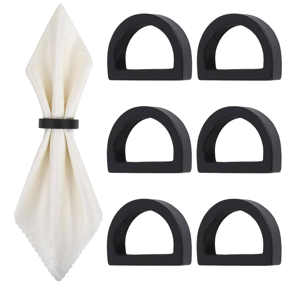 Yagoo Napkin Rings, Wooden Napkin Rings Set of 6, Handcrafted Wood Semicircle Napkin Holders for ... | Amazon (US)