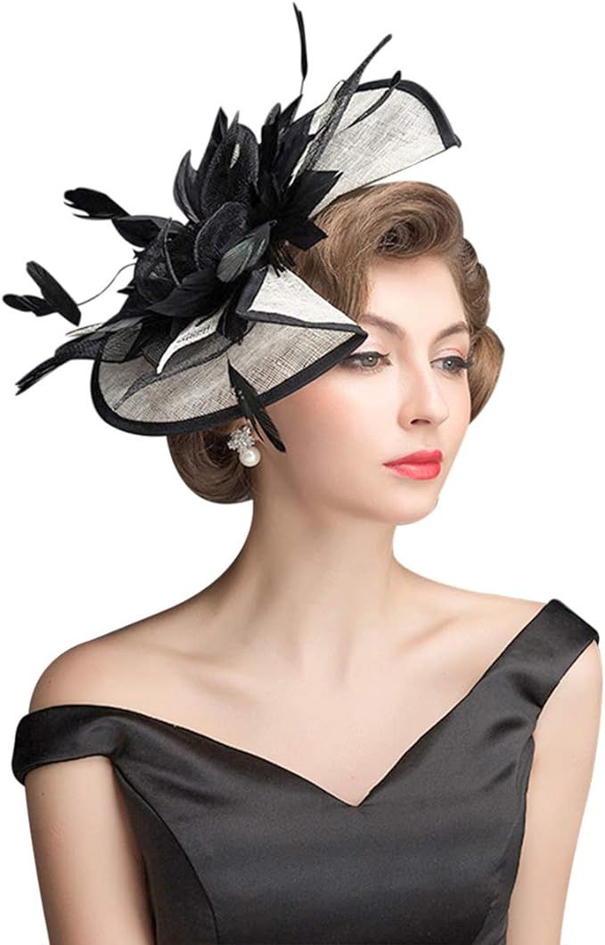 Z&X Sinamay Fascinator Kentucky Derby Church Hats for Women Floral Feather Tea Party Hat Bridal H... | Amazon (US)