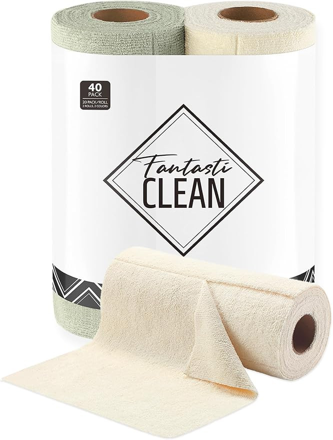 Fantasticlean Tear Away Dish Cloth - 40 Sheets - 10'' by 10'', Reusable Washable Kitchen Towel Ro... | Amazon (US)
