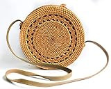 Handmade Bags, Hand Woven Round Rattan Bags, Flower Weave Rattan Bag with Shoulder Strap and Bow Cla | Amazon (US)