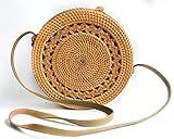 Handmade Bags, Hand Woven Round Rattan Bags, Flower Weave Rattan Bag with Shoulder Strap and Bow Cla | Amazon (US)