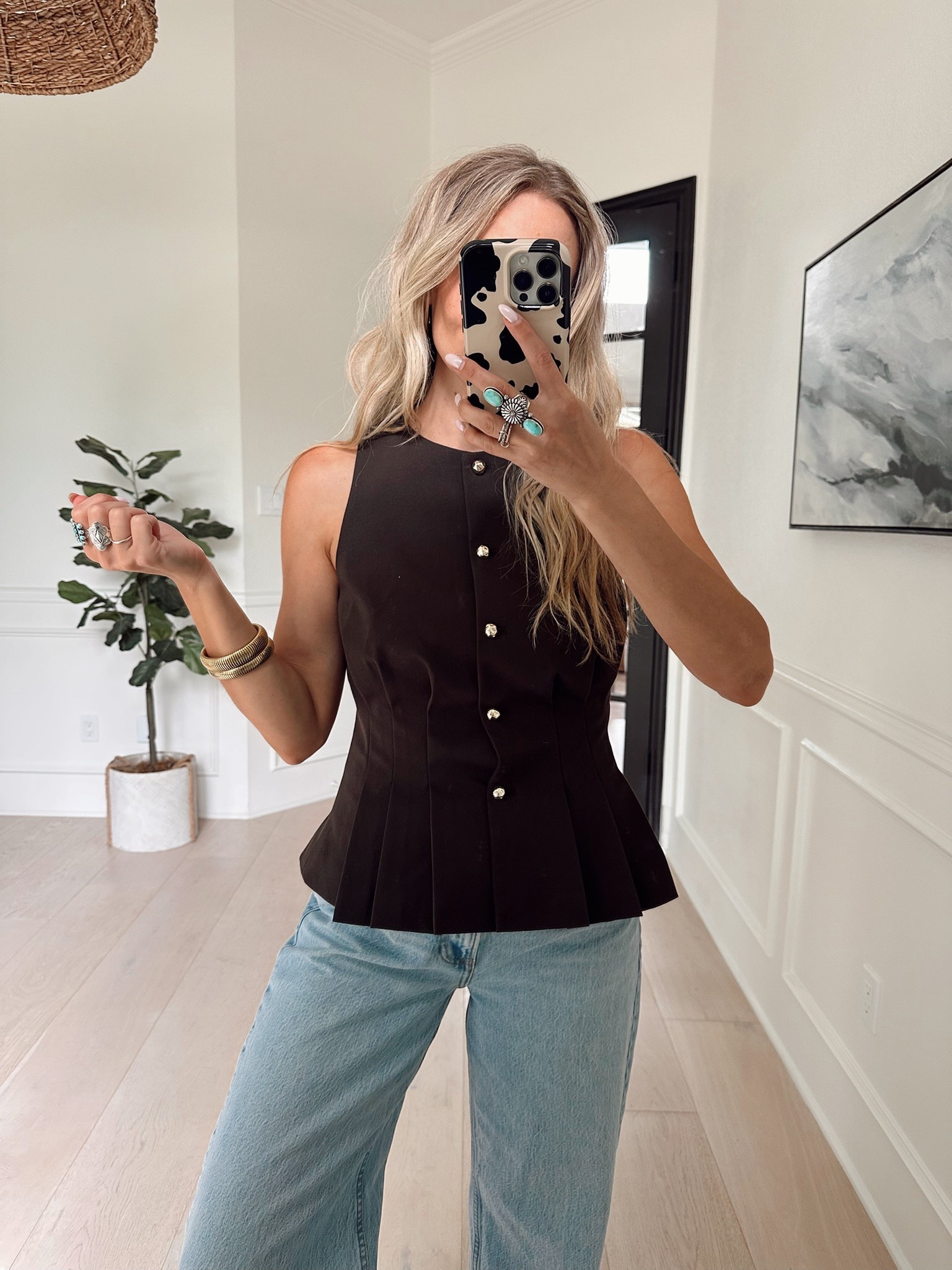 This elevated, dressy summer top is SO good! The gorgeous buttons + peplum detail are stunning 🤎

These wide leg jeans are super cute too! 

Wearing my tts (small // 27)

5’5” // 120 lbs

#LTKootd #LTKmomlife #LTKMothersDay
