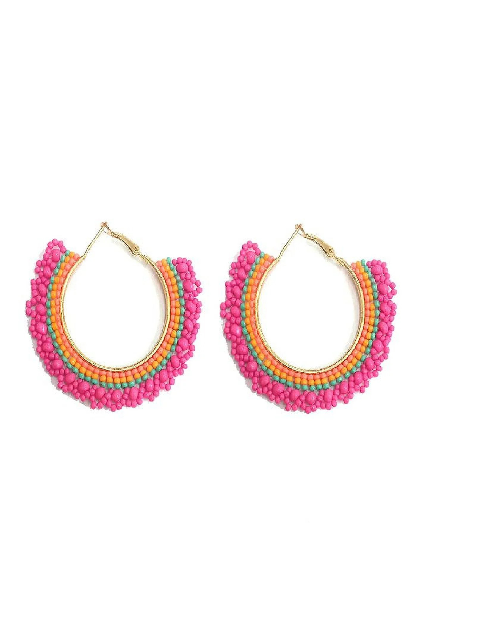 Time and Tru Women's Seed Bead Hoop Earrings, Pink - Walmart.com | Walmart (US)