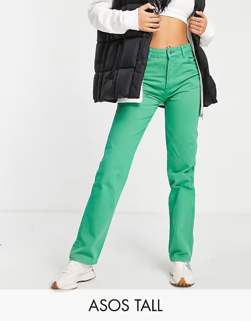 ASOS DESIGN Tall 90s straight leg pant in pop green | ASOS (Global)