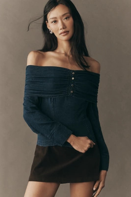 Pilcro Long-Sleeve Off-Shoulder Denim Top | Anthropologie (US)