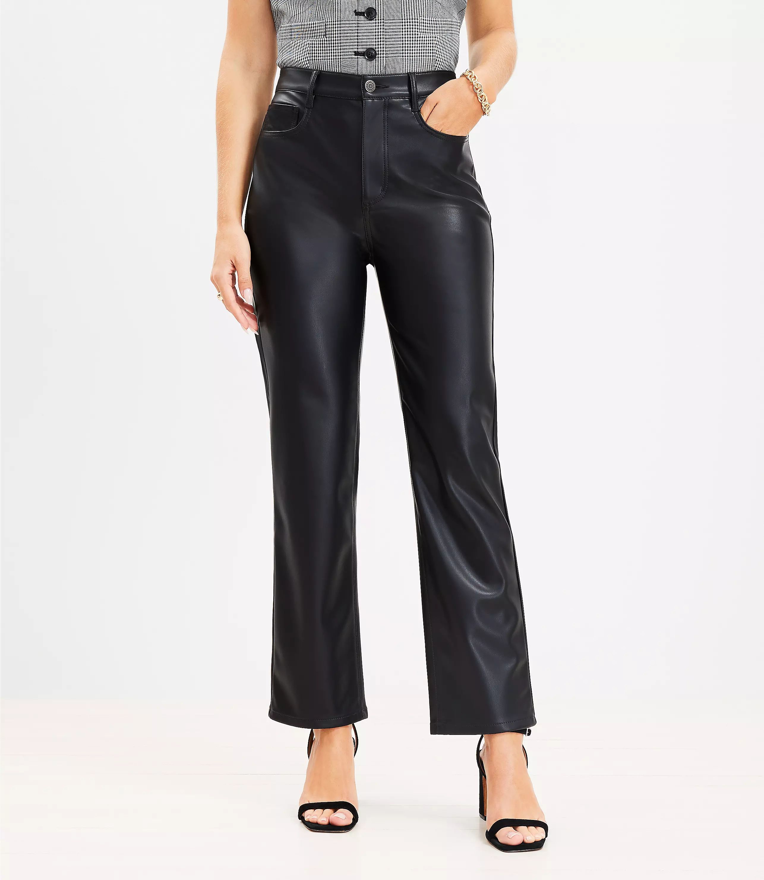Petite Five Pocket Straight Pants in Faux Leather | LOFT