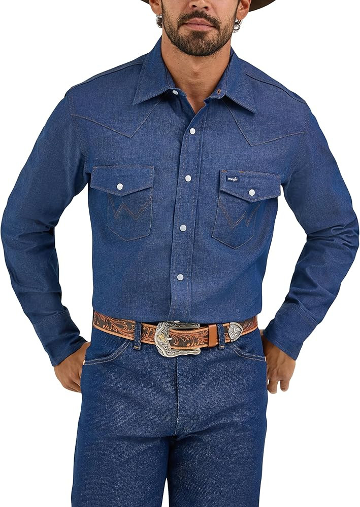 Wrangler Men's Cowboy Cut Western Long Sleeve Snap Work Shirt Firm Finish | Amazon (US)