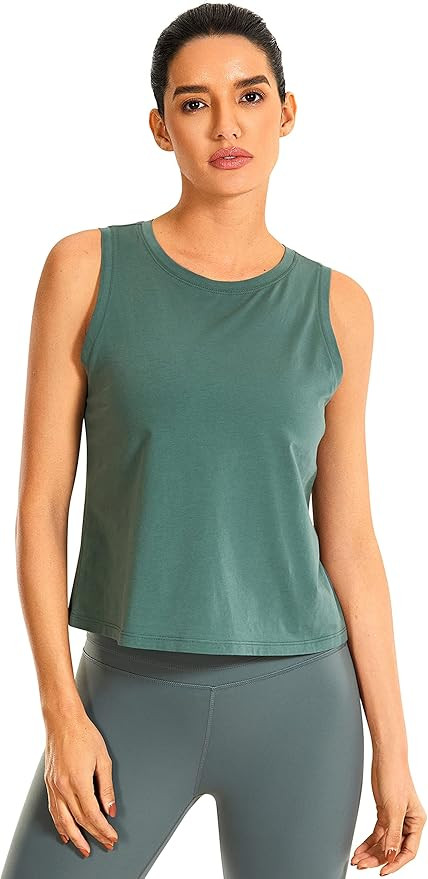 CRZ YOGA Pima Cotton Cropped Tank Tops for Women Workout Crop Tops High Neck Sleeveless Athletic ... | Amazon (US)