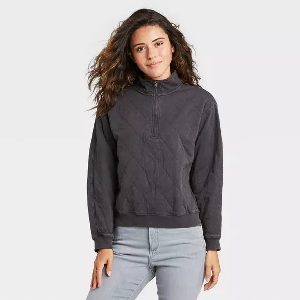 Women's Quarter Zip Quilted Pullover Sweatshirt - Universal Thread™ | Target