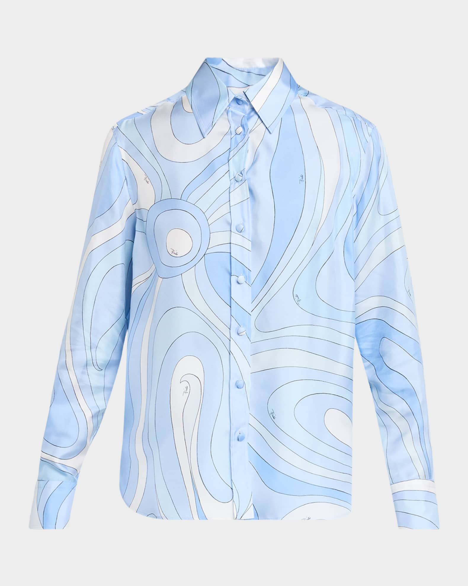 Marmo-Print Silk Twill Button-Down Shirt | Neiman Marcus