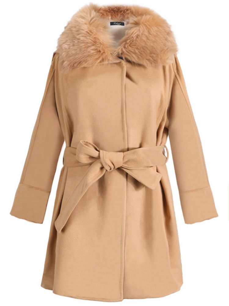 Fur Collar Waist Hooded Blends Coat for Women | Newchic