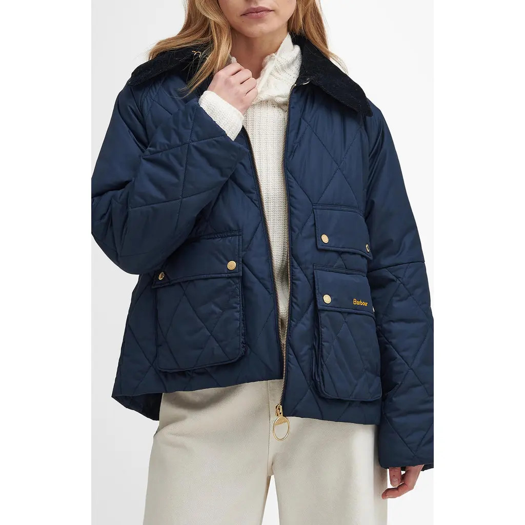 Barbour Milby Colorblock Quilted Jacket in Navy/Classic at Nordstrom, Size 12 Us | Nordstrom