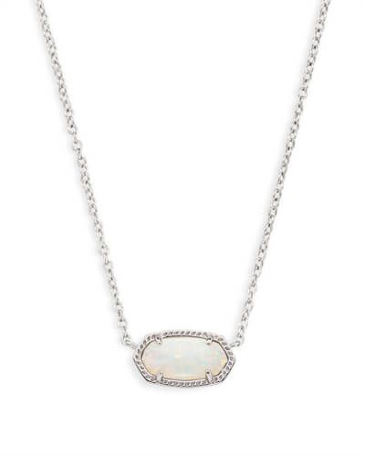 Elisa Silver Pendant Necklace in White Kyocera Opal | Kendra Scott