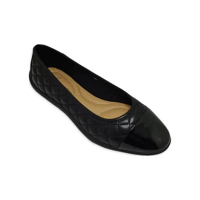 Time and Tru Women's Cap Toe Quilted Ballet Flats, Wide Width Available | Walmart (US)