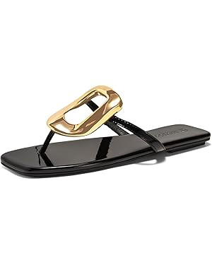 Coutgo Womens Flat Sandals Comfortable Flip Flops Slide Sandals Summer Beach Shoes with Metal Dec... | Amazon (US)