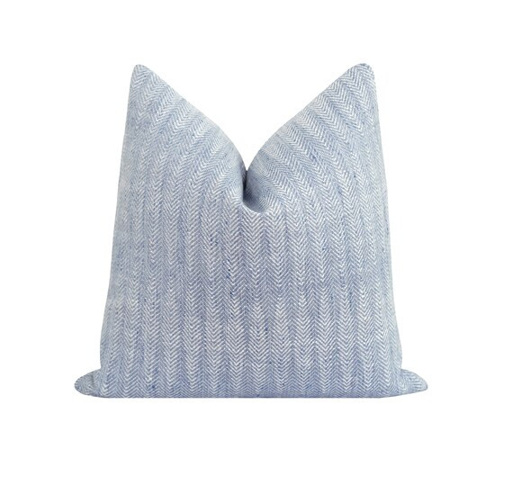 Modern Chevron Stripe Pillow Cover, Blue Pillow Cover, Dusk Blue and Off White Jacquard Accent Pi... | Etsy (US)