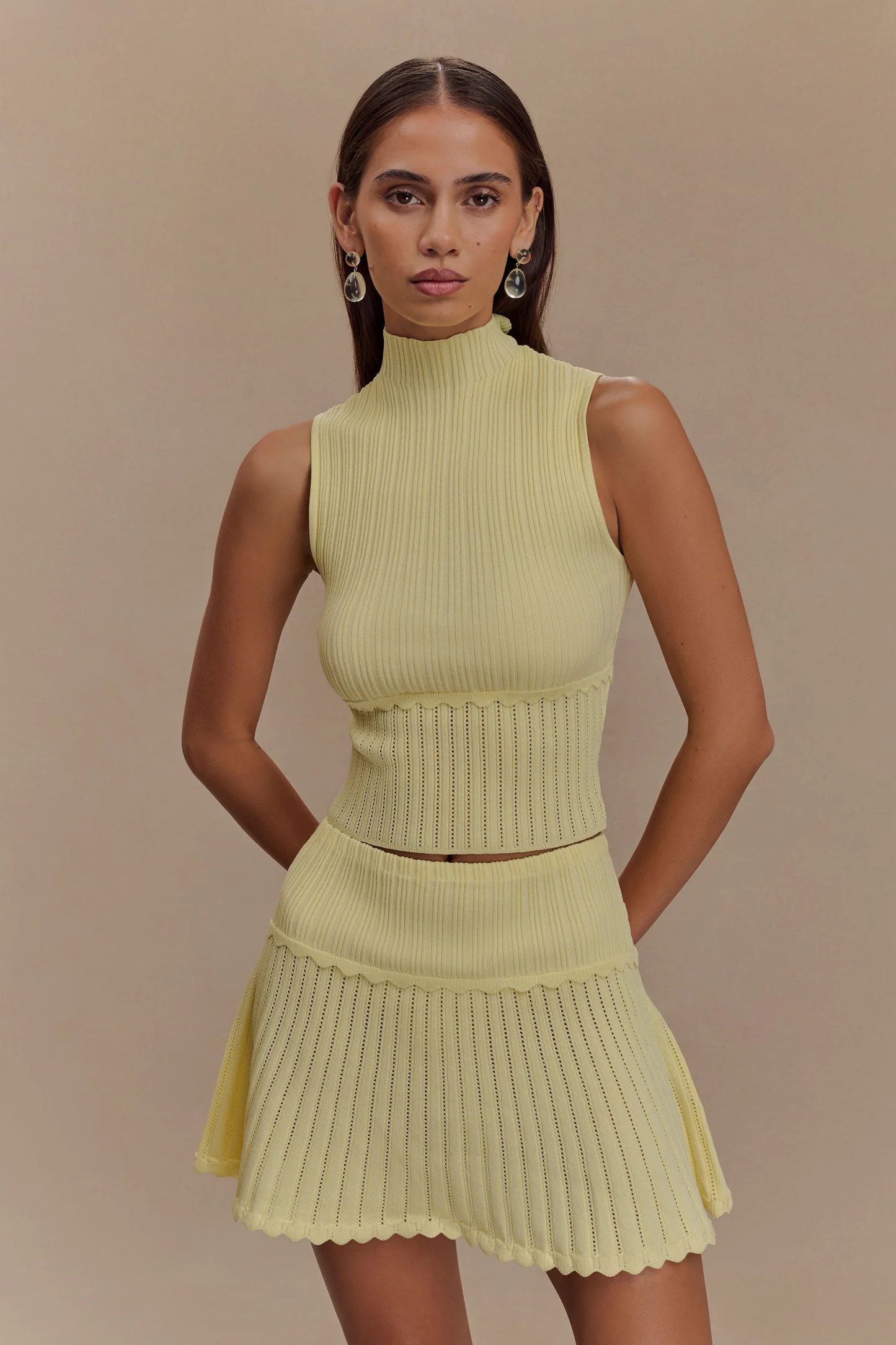 Indy Pointelle Knit Top - Lemon | MESHKI US