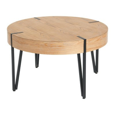 Storied Home Round Reclaimed Wood Side Coffee Table with Sturdy Metal Legs Black/Natural: 4 Point Leg Base, Beige Top | Target