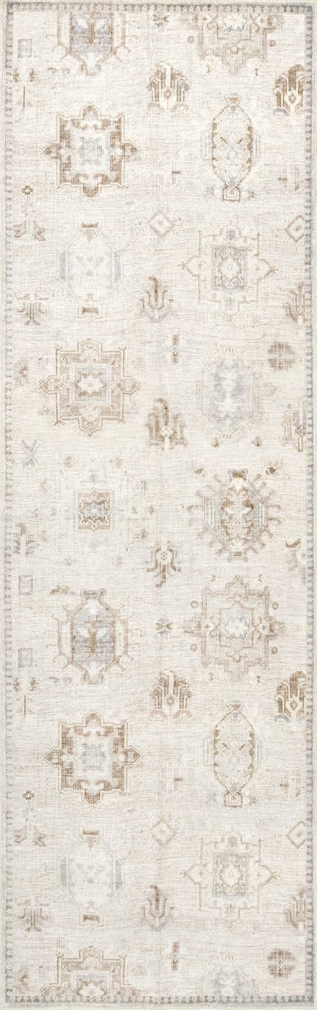 Beige Brenda Hazy Heraldry Washable  Area Rug | Rugs USA