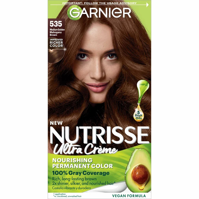 Garnier Nutrisse Nourishing Hair Color Creme, 535 Medium Gold Mahogany Brown | Walmart (US)