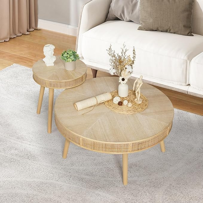 Wnutrees Farmhouse Round Coffee Table, Rustic Sofa Side Tea Tables Nesting Center Table Set with ... | Amazon (US)