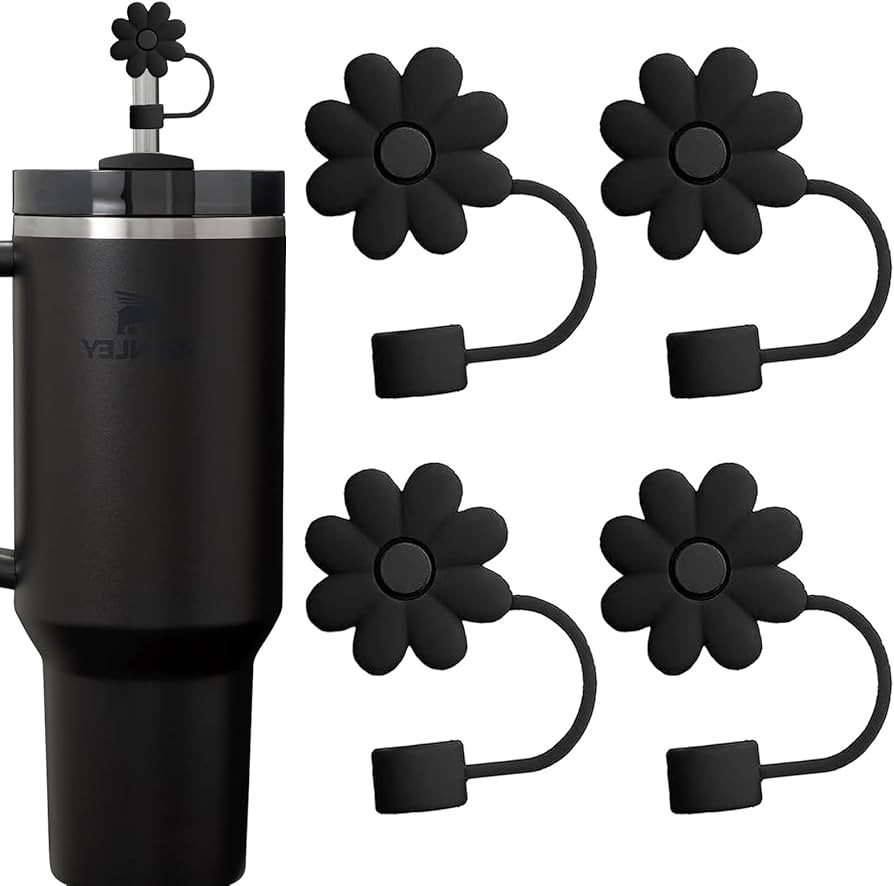 Stanley Straw Cover，4Pcs 10mm Straw Toppers Stanley Cup Accessories Silicone Black Stanley Cup ... | Amazon (US)
