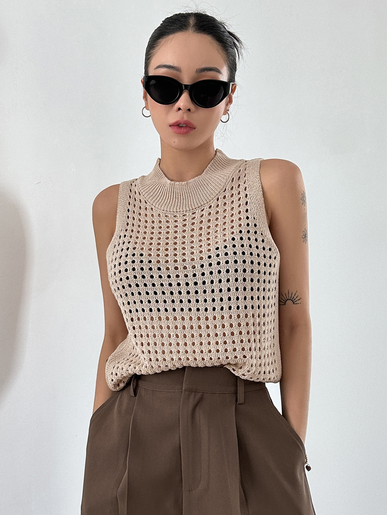 DAZY Colete suéter sólido malha pointelle | SHEIN