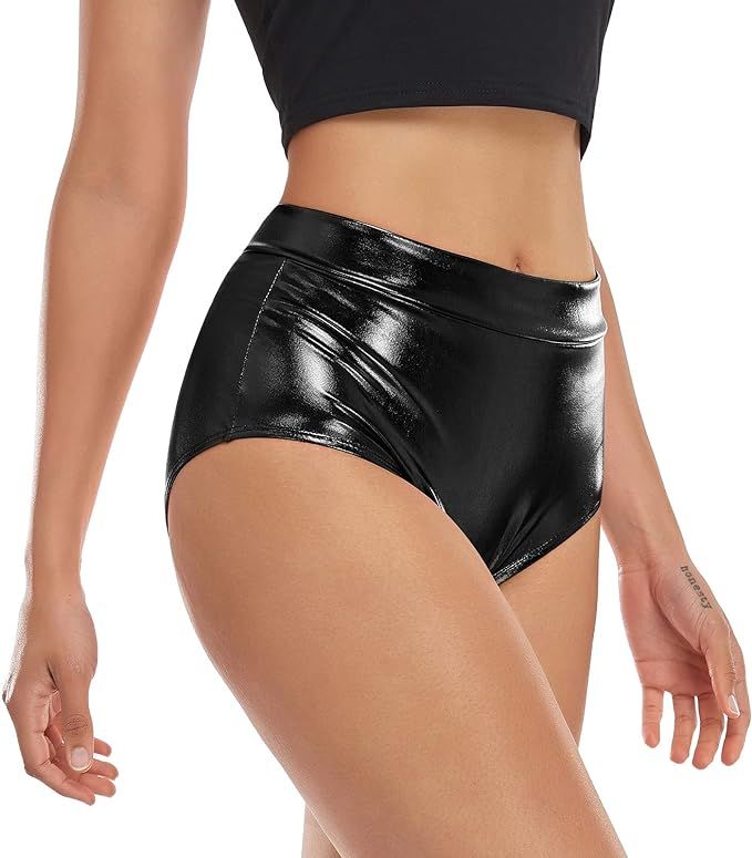 Kepblom Metallic High Waisted Booty Shorts Women's Shiny Cheeky Dance Festival Rave Bottoms | Amazon (US)