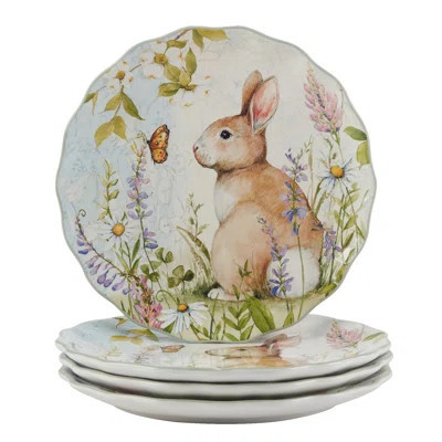Easter Meadow Set of 4 Dinner Plates – Whimsical 11" Plates with Bunny, Butterfly & Wildflower Illustrations – Perfect for Festive Easter Dinners & Sp | Wayfair North America