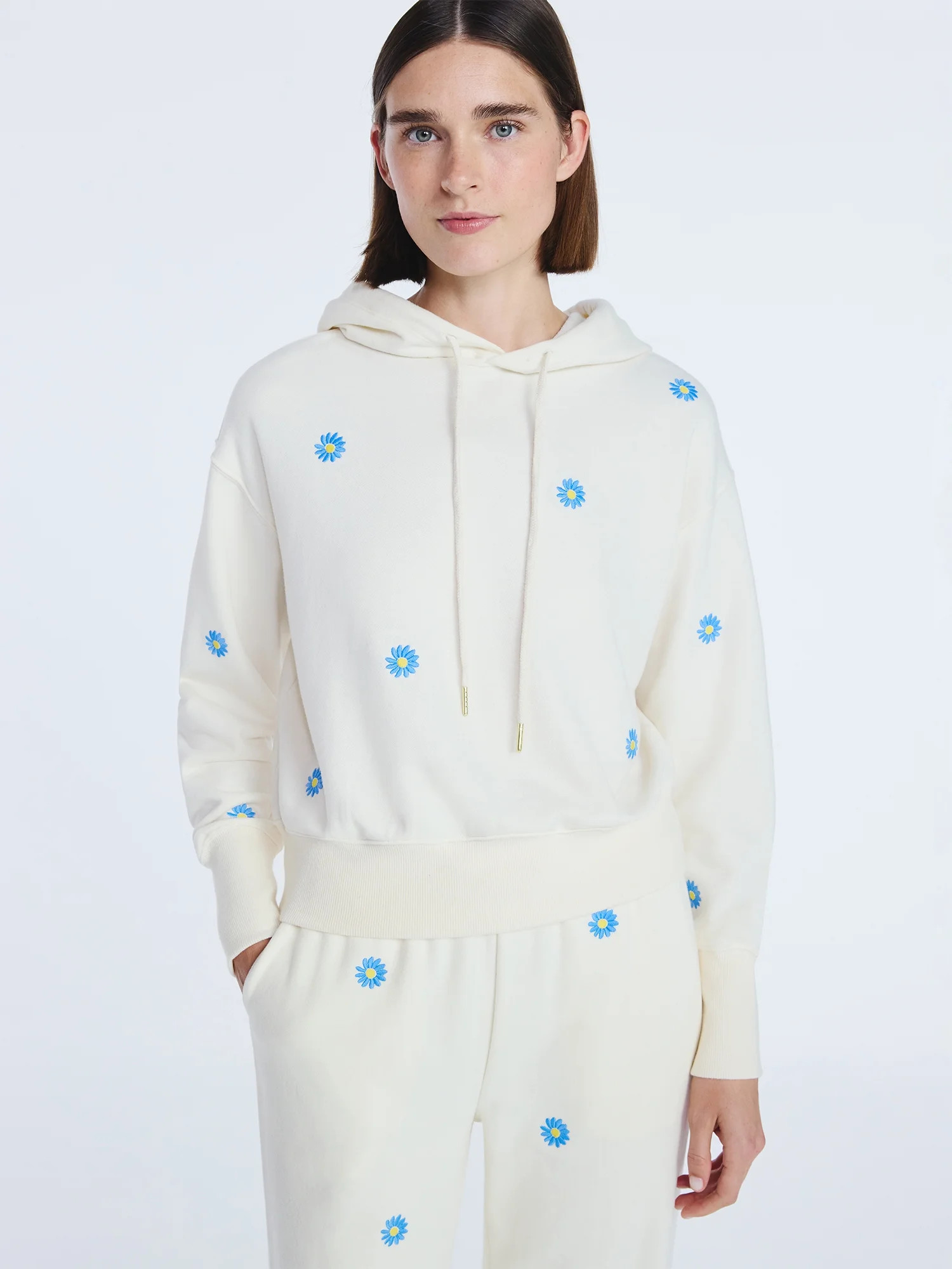 Free Assembly Women’s and Women’s Plus Cropped Embroidered Pullover Hoodie Sweatshirt, Sizes ... | Walmart (US)