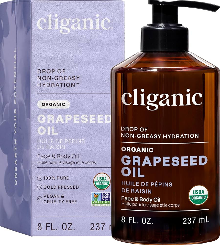 Cliganic Organic Grapeseed Oil, 100% Pure - For Skin, Hair & Face | Natural Cold Pressed Unrefine... | Amazon (US)