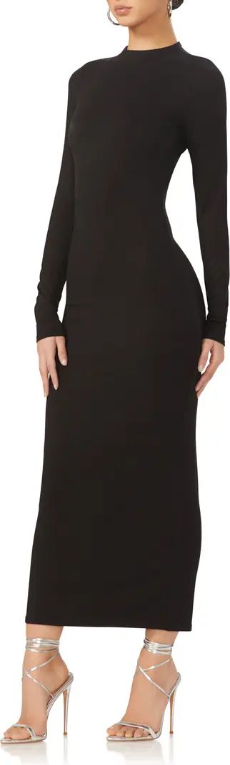 AFRM Juniper Funnel Neck Long Sleeve Jersey Maxi Dress in Raw Umber at Nordstrom, Size X-Small | Nordstrom