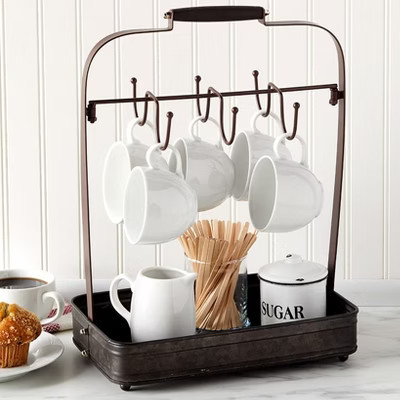 The Lakeside Collection Farmhouse Coffee Mug Rack Tray Kitchen Organizer Decor Black | Target