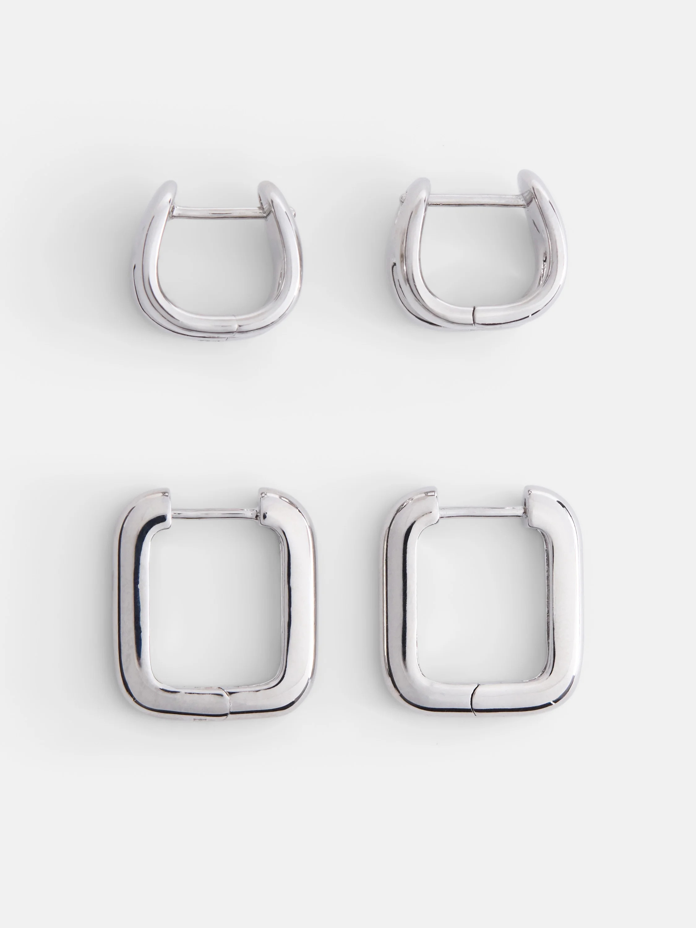 Free Assembly Women's Demi Fine Silver Plated Square Hoop Earring Set, 2-Pairs | Walmart (US)