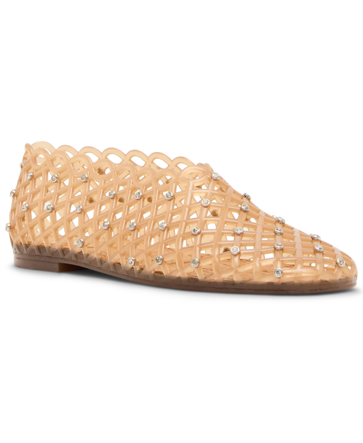 Steve Madden Women's Grove-r Rhinestone Caged Round-Toe Jelly Flats - Tan/Rhinestone | Macy's