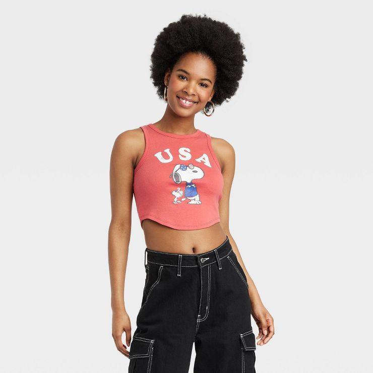 Women's Peanuts USA Snoopy Graphic Tank Top - Red | Target