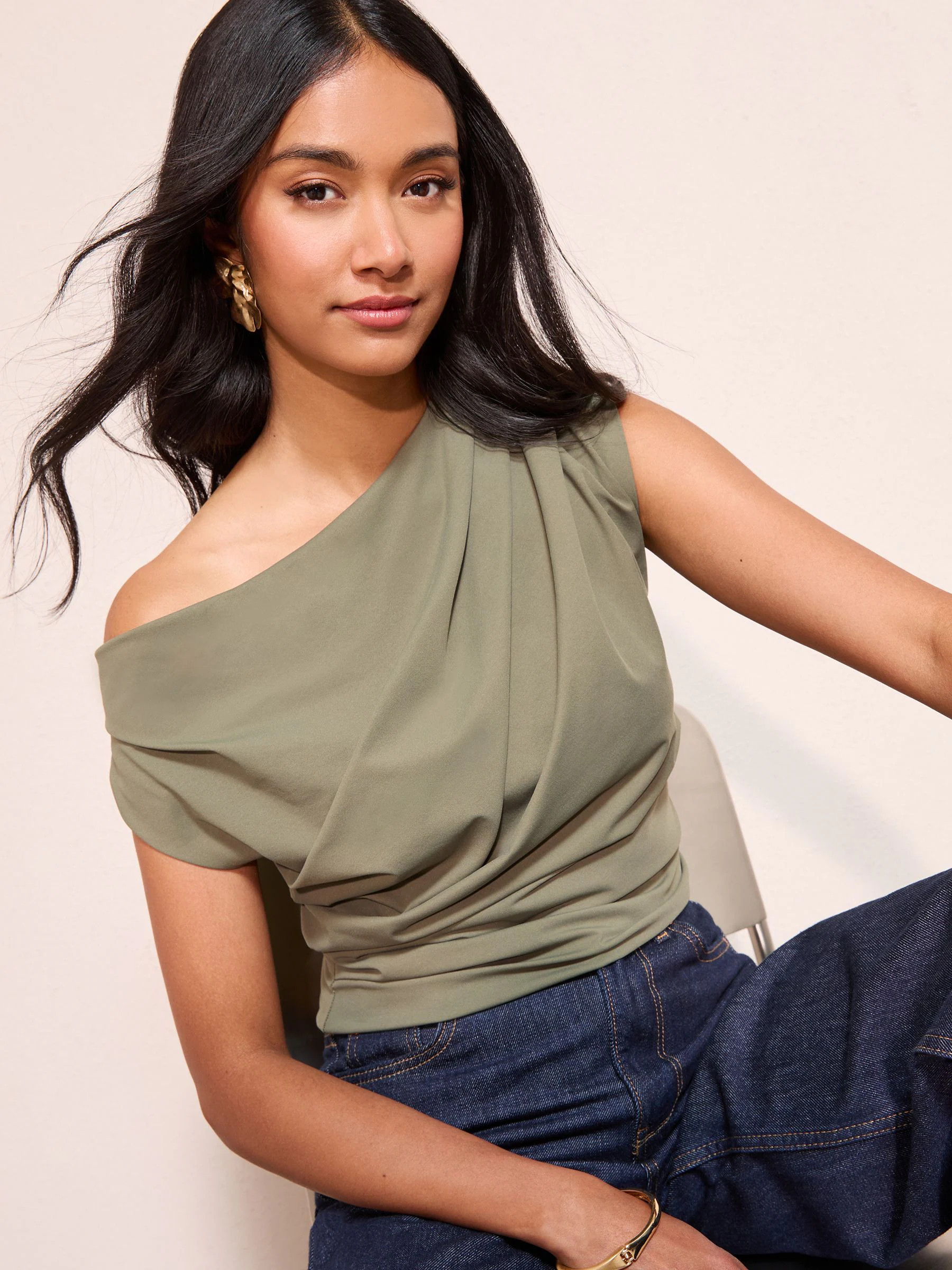 Friends Like These Friends Like These Olive Green Draped Off The Shoulder Top | Next US