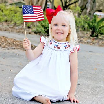 Flag Smocked Dress Solid White | Classic Whimsy