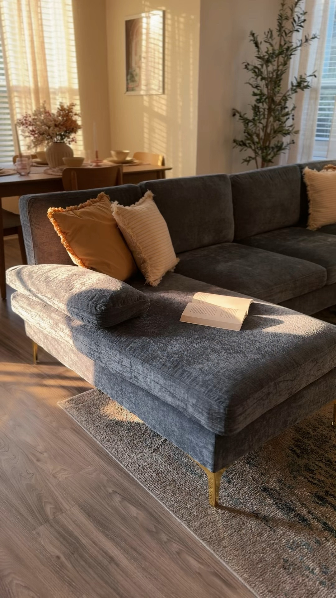 #WayfairCreator What I ordered vs What I got ✨ Meet my new @Wayfair find, the Trego 3-Piece Upholstered Sectional in Gray Blue Chenille. It's cozy, stylish, and even better in person! 🙌 Just in time for chill cozy days in Fall, adding a plush look to any spot in your home! 🛋️💙 #Wayfair #ad #cozyspace #HomeStyle 