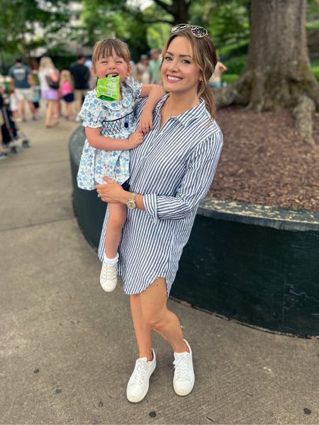 Love this linen-cotton material! Wearing a small here. These are still my fav white sneakers too, great quality! And Presley is wearing Marie Nicole:)

#LTKunder100 #LTKFind