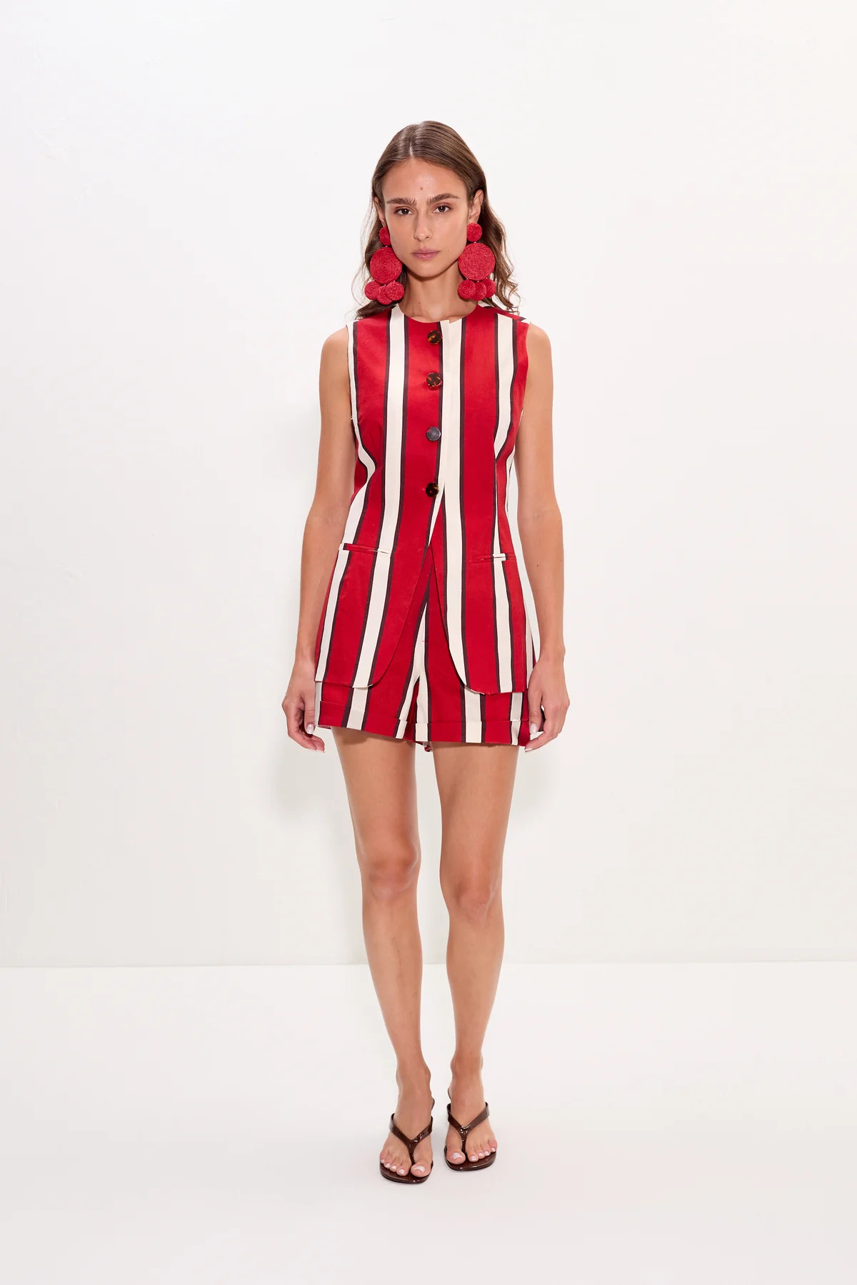 Del Mar Linen Vest in Venetian Red Stripe | Simon Miller