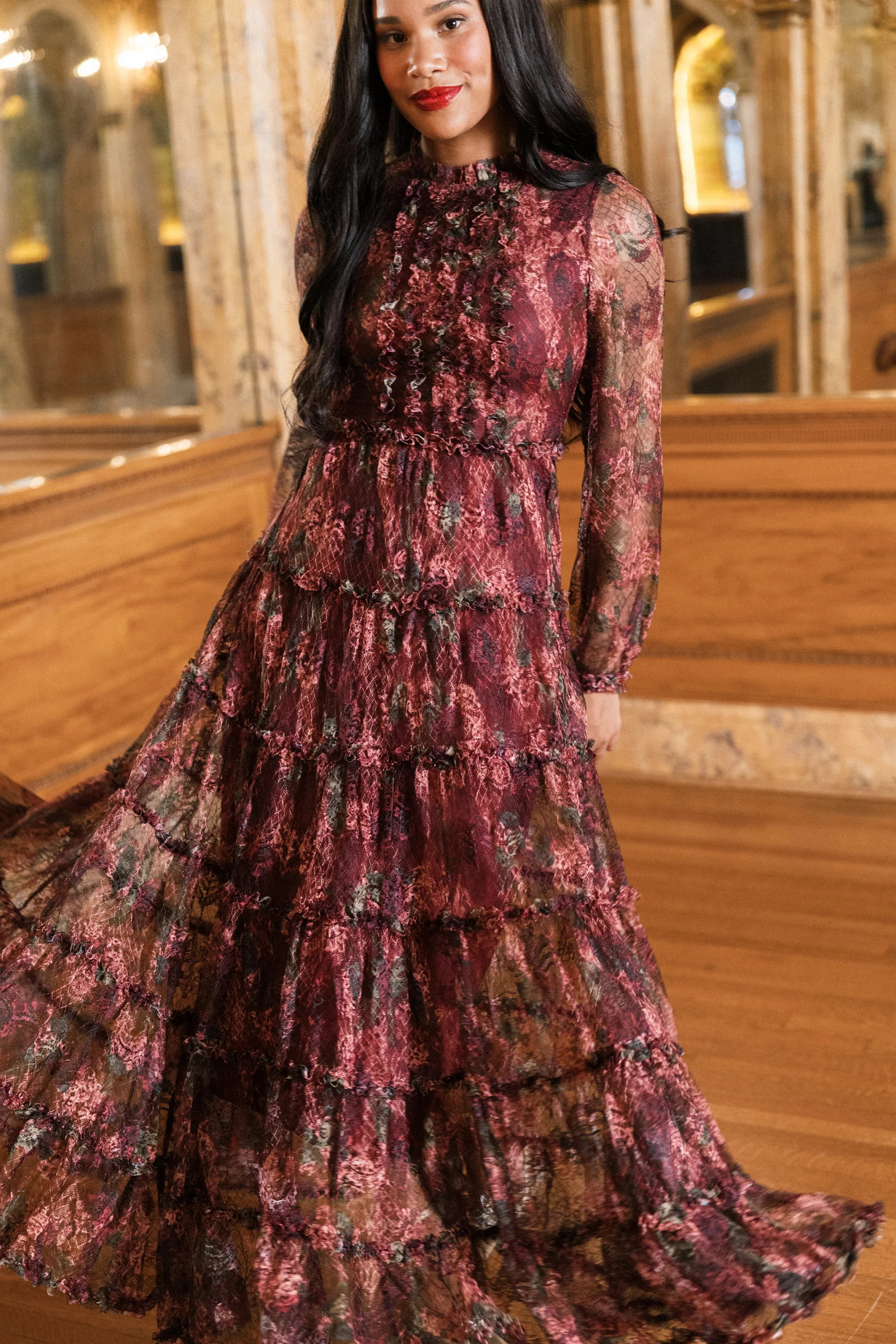 Madrigal Dress in Merlot Floral XS | Ivy City Co