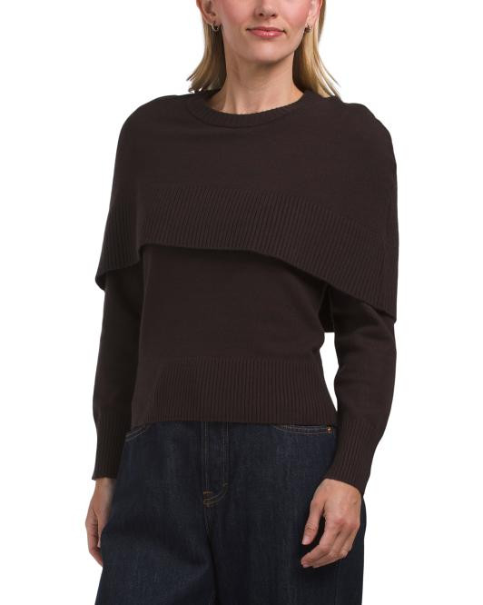 Knit Ribbed Cape Overlay Sweater | TJ Maxx
