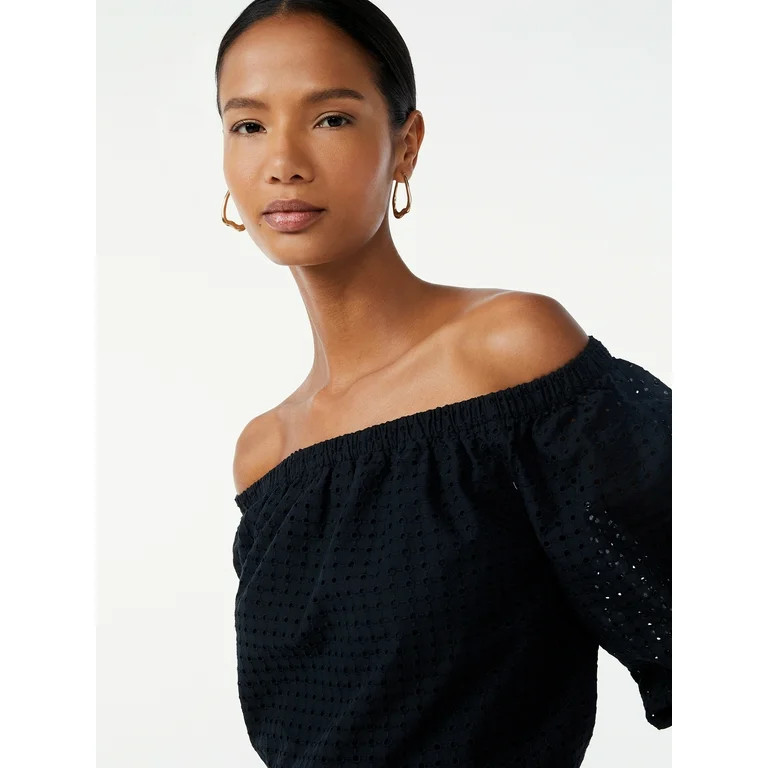 Scoop Women's Off the Shoulder Top with Blouson Sleeves | Walmart (US)