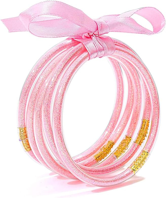 YBMYCM Glitter Jelly Bangles Bracelets Set for Women Glitter Filled Jelly Silicone Bracelets for ... | Amazon (US)