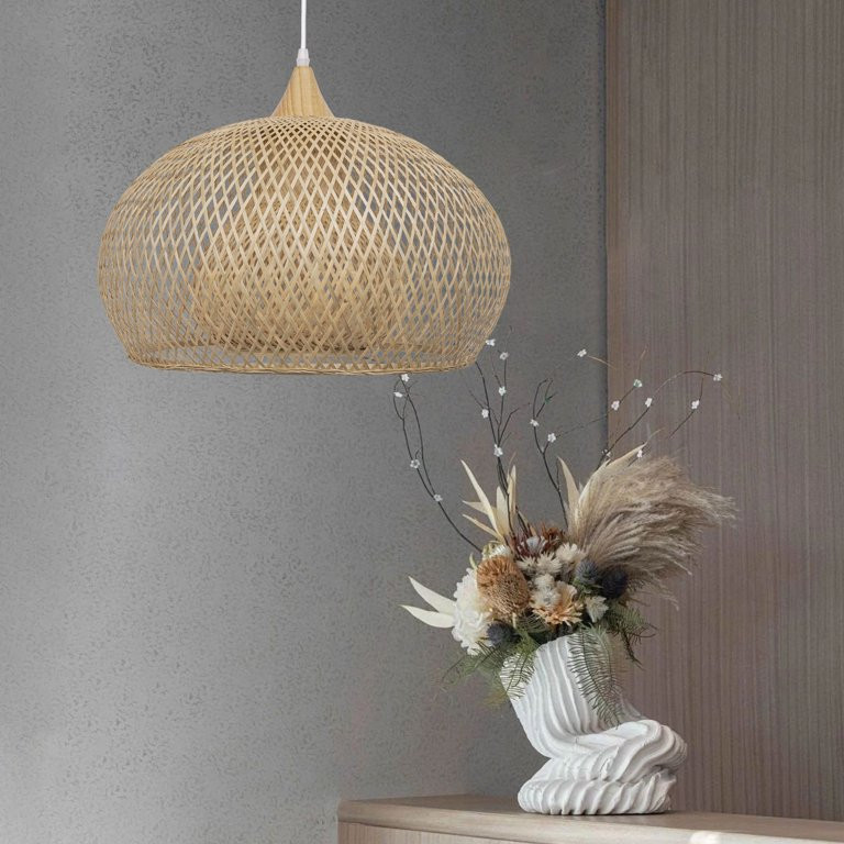 FAFIAR 17.55" Double Layer Bamboo Pendant Light Wicker Ceiling Fixtures Weave Chandelier Pendant ... | Walmart (US)