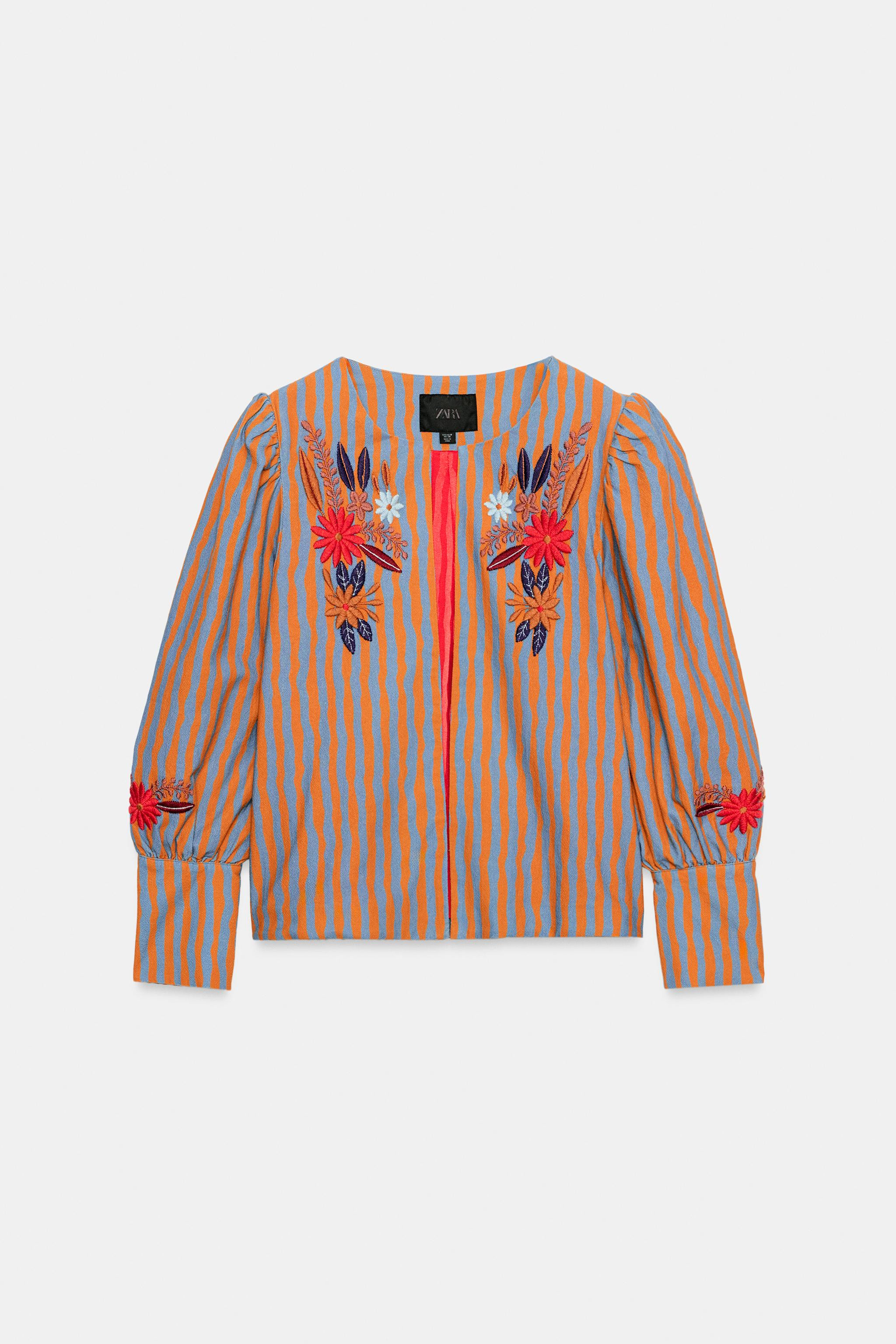 STRIPED JACKET WITH FLORAL EMBROIDERY | Zara UK