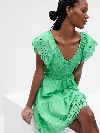 Flutter Sleeve Eyelet Mini Dress | Gap (CA)